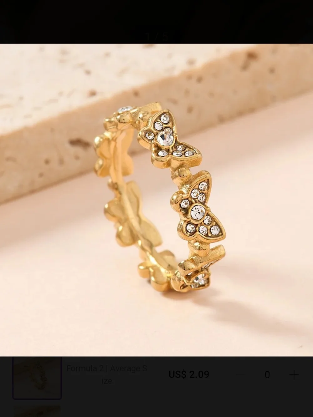 Fashion Jewelry Gold-Tone Crystal Butterfly & Band Stackable Ring Set